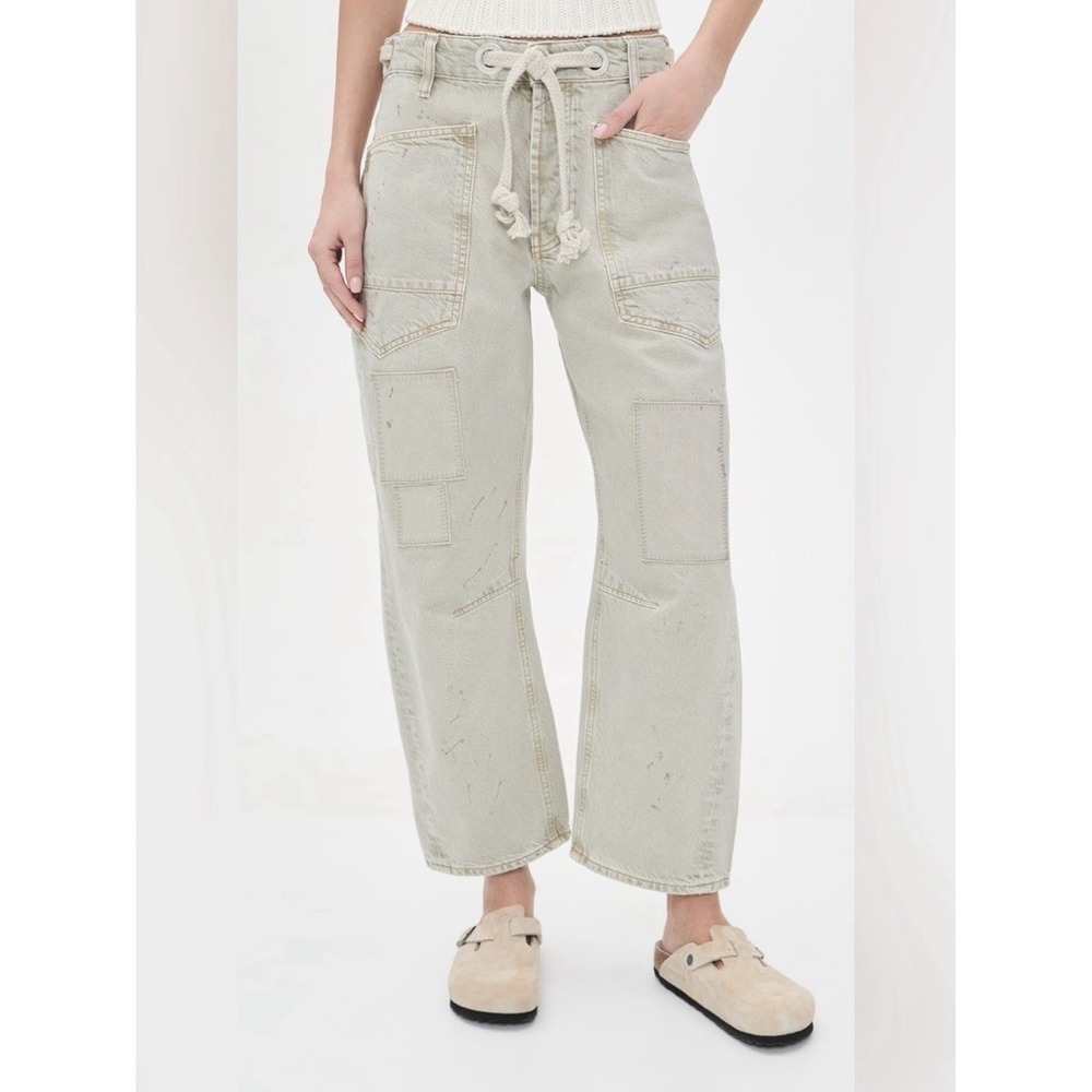 Free People We The Free Moxie Low Slung Pull On Barrel Jeans in Jetty Wash Sz 25